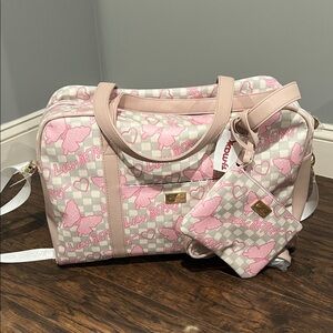 Betsey Johnson Pink and White Butterfly Travel/Duffle Bag Set
